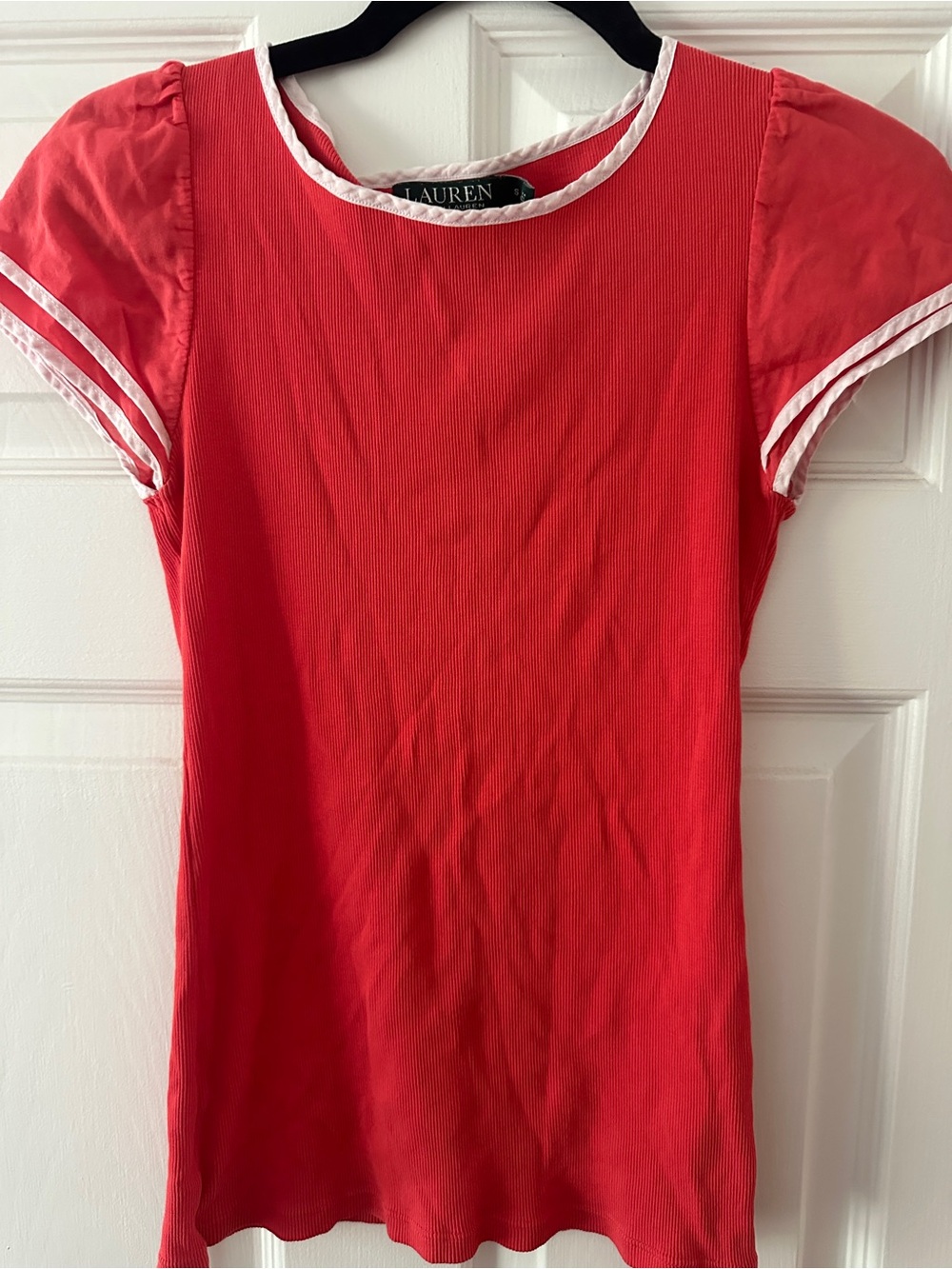 Lauren Ralph Lauren Red Short Sleeve Tee with White Trim